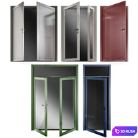Metal swinging fire doors 3D Model Vray, Corona