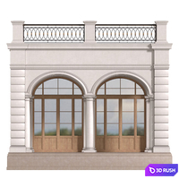 Facade with arched openings and a balcony. Arched Entrance to the house.Classic Porch 3D Model Vray, Corona