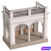 Facade with arched openings and a balcony. Arched Entrance to the house.Classic Porch 3D Model Vray, Corona