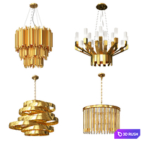 Four Gold Luxury Chandeliers 3D Model Vray