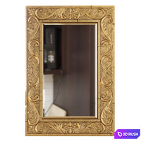 Hamilton Hills Large Gold Antique Inlay Baroque Styled Framed Mirror | Aged 3D Model Vray