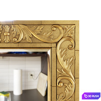 Hamilton Hills Large Gold Antique Inlay Baroque Styled Framed Mirror | Aged 3D Model Vray