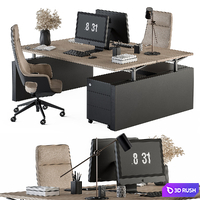 Employee Set Cream and Black - Office Furniture 308 3D Model Vray, Corona