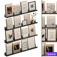 Shelves with beige books and paintings 3D Model Corona