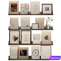 Shelves with beige books and paintings 3D Model Corona