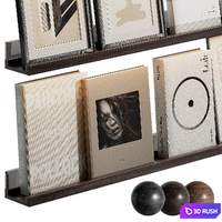 Shelves with beige books and paintings 3D Model Corona