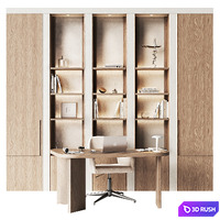 Workplace area with a shelving wall 5 3D Model Vray, Corona