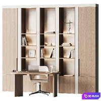 Workplace area with a shelving wall 5 3D Model Vray, Corona