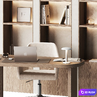 Workplace area with a shelving wall 5 3D Model Vray, Corona