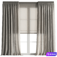 Curtains Long Linen set 03 3D Model Vray, Corona