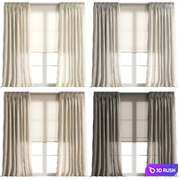 Curtains Long Linen set 03 3D Model Vray, Corona