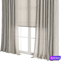 Curtains Long Linen set 03 3D Model Vray, Corona