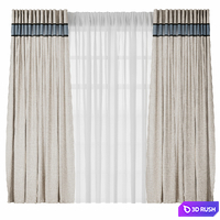 Linen curtains with blue piping a 3D Model Corona