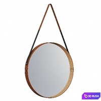 Round leather mirror 3D Model Vray, Corona