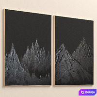 Black Abstract Mountains Textural Plaster Wall Art C-554 3D Model Vray, Corona