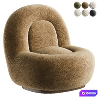 Velvet Lounge Chair with Walnut Plinth 3D Model Corona