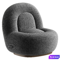 Velvet Lounge Chair with Walnut Plinth 3D Model Corona