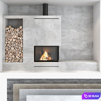 Decorative wall with fireplace set 08 3D Model Vray, Corona