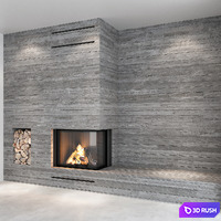 Decorative wall with fireplace set 08 3D Model Vray, Corona