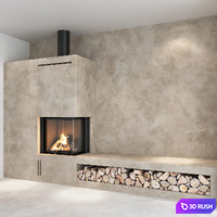 Decorative wall with fireplace set 08 3D Model Vray, Corona