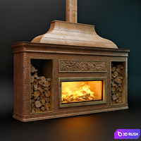 Copper fireplace 3D Model Vray