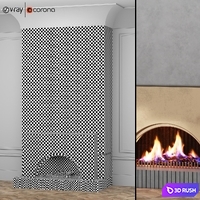 Fire place 3D Model Vray, Corona