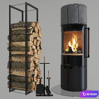 Fireplace and Accessories 3D Model Vray