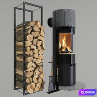 Fireplace and Accessories 3D Model Vray