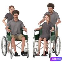 Man and Woman on Wheelchair 3D Model Vray, Corona