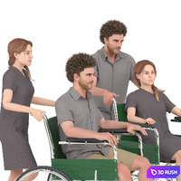 Man and Woman on Wheelchair 3D Model Vray, Corona
