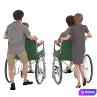 Man and Woman on Wheelchair 3D Model Vray, Corona