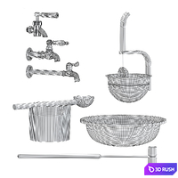 Bath ta, buckets, ladles 3D Model Vray, Corona