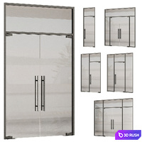 Glass entrance door set - door 282 - metal door - double glass door 3D Model Vray, Corona