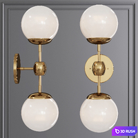 Modo Sconce 2 Globes Brushed Brass and Cream Glass 3D Model Corona