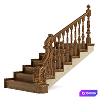 Wooden stairs 002 3D Model Vray, Corona