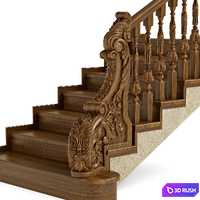 Wooden stairs 002 3D Model Vray, Corona