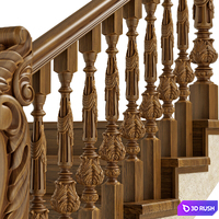 Wooden stairs 002 3D Model Vray, Corona