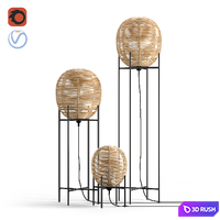 Wicker Sari floor table lamp 3D Model Vray, Corona