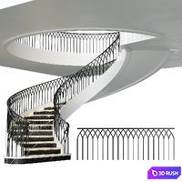 Neoclassical spiral staircase 3D Model Vray, Corona