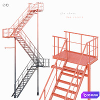 Evacuation staircase, three-flight LE3-8.4 - LE3-11.4 / Two colors / Set 8 3D Model Vray, Corona