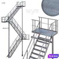 Evacuation staircase, three-flight LE3-8.4 - LE3-11.4 / Two colors / Set 8 3D Model Vray, Corona