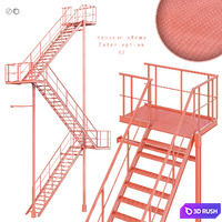 Evacuation staircase, three-flight LE3-8.4 - LE3-11.4 / Two colors / Set 8 3D Model Vray, Corona