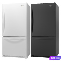 Whirlpool 33-inches wide Bottom-Freezer Refrigerator 3D Model Vray, Corona