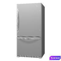 Whirlpool 33-inches wide Bottom-Freezer Refrigerator 3D Model Vray, Corona