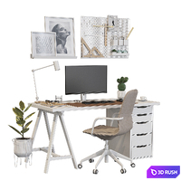 Ikea office workplace white A01 3D Model Vray