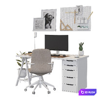 Ikea office workplace white A01 3D Model Vray