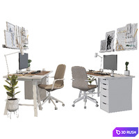 Ikea office workplace white A01 3D Model Vray