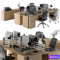 Office Furniture - employee Set 08 3D Model Vray, Corona
