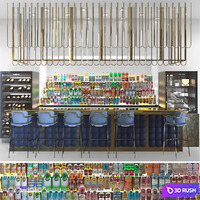 Design project of a restaurant with a rack with alcohol. bar counter 3D Model Corona