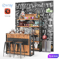 Coffee Shop Bar 3D Model Vray, Corona